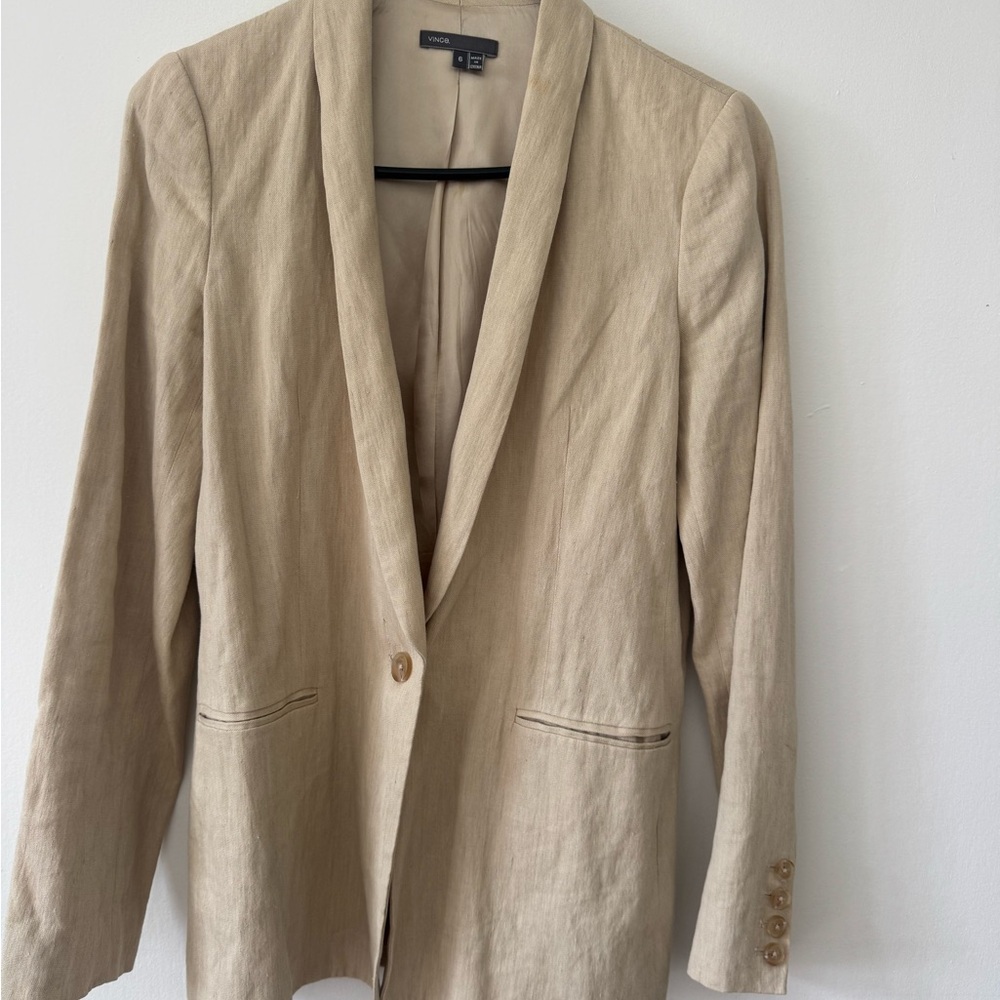 Vince Single-Button Linen-Blend Blazer in Light Khaki
